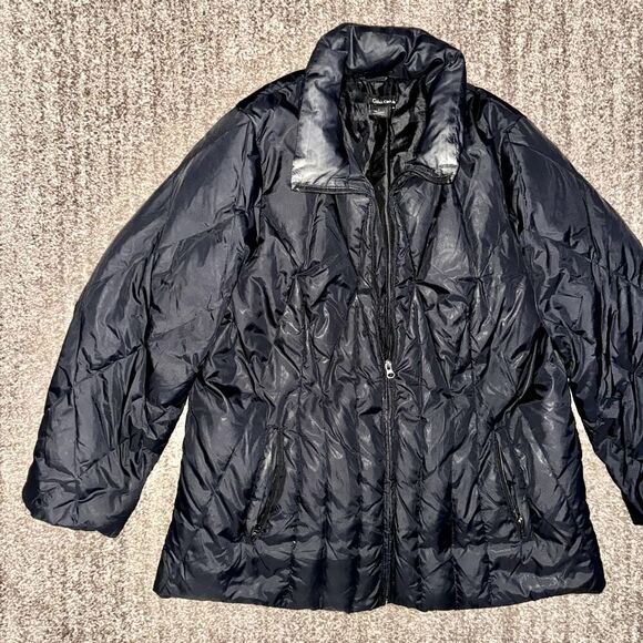 Calvin Klein Jeans Women's Black Full Zip Collared Down Puffer Jacket in Black - Picture 7 of 12